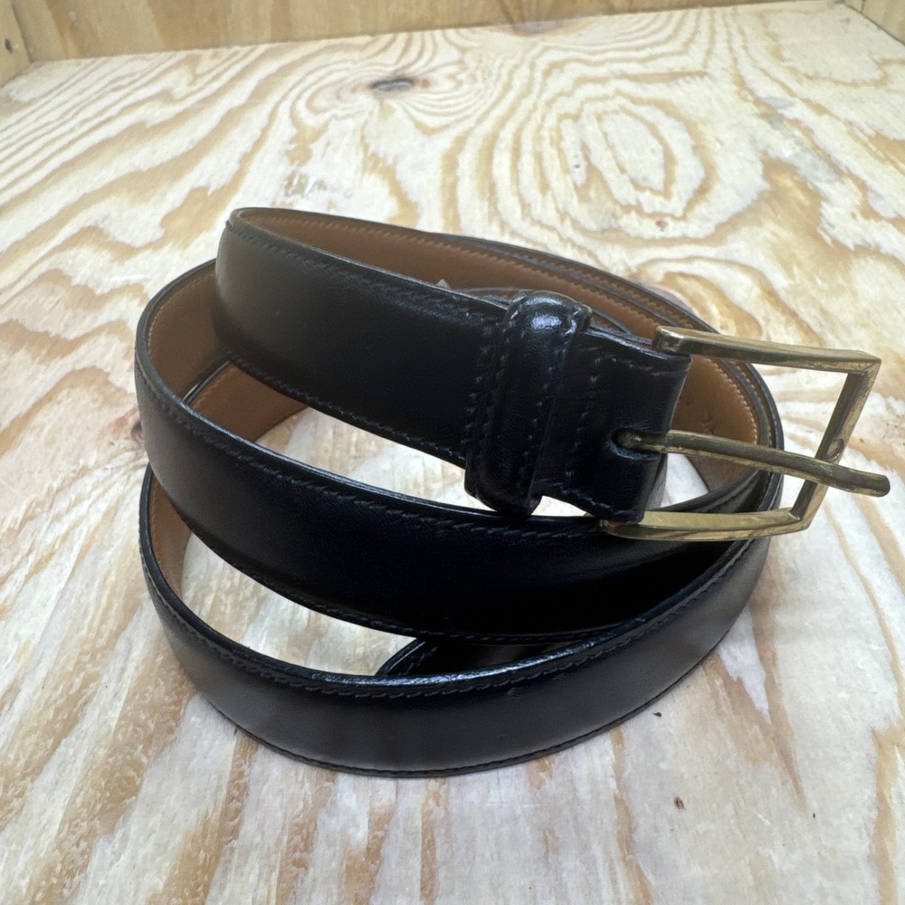 Trafalgar Cortina Black Leather Belt Men's 38 Made in USA Exotic Cattlehide